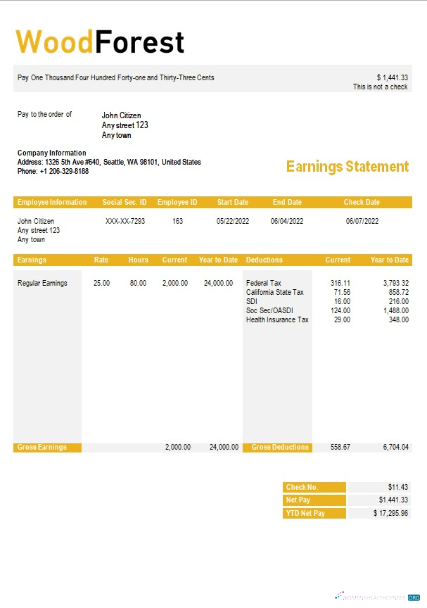 Download wood corporation payslip template in Word and PDF formats Photoshop template